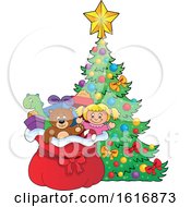 Poster, Art Print Of Christmas Sack Of Gifts And Toys By A Tree