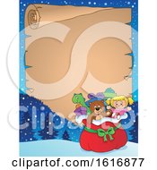 Clipart Of A Border With A Christmas Sack Of Gifts And Toys Royalty Free Vector Illustration
