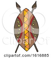 Clipart Of A Tribal African Shield And Spears Royalty Free Vector Illustration