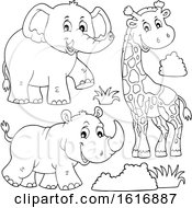 Poster, Art Print Of Giraffe Elephant And Rhino