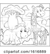 Clipart Of A Giraffe And Rhino Royalty Free Vector Illustration by visekart