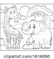 Clipart Of A Giraffe And Elephant Royalty Free Vector Illustration