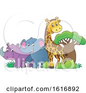 Poster, Art Print Of Giraffe Elephant And Rhinoceros