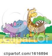 Clipart Of A Giraffe Elephant And Rhinoceros Royalty Free Vector Illustration by visekart