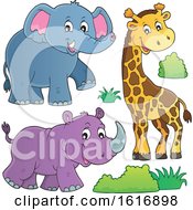 Poster, Art Print Of Giraffe Elephant And Rhinoceros