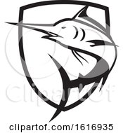 Poster, Art Print Of Blue Marlin Jumping Crest Black And White