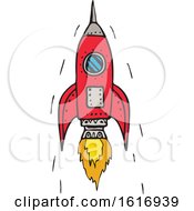 Poster, Art Print Of Vintage Rocket Ship Blasting Off Drawing