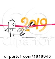 Clipart Of A Stick Business Man Cutting A Ribbon To 2019 Royalty Free Vector Illustration