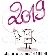 Clipart Of A Stick Woman Spray Painting New Year 2019 Royalty Free Vector Illustration