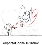 Clipart Of A Stick Business Man Shouting 2019 With A Megaphone Royalty Free Vector Illustration