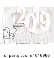 Clipart Of A Stick Man Painting 2019 Royalty Free Illustration