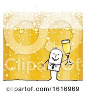 Clipart Of A Stick Man Holding A Champagne Glass Over Bubbles Royalty Free Vector Illustration by NL shop