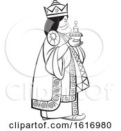 Clipart Of A Grayscale Wise Man Holding A Gift Royalty Free Vector Illustration by Lal Perera