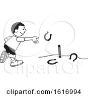 Clipart Of A Black Boy Throwing Horse Shoes Royalty Free Vector Illustration
