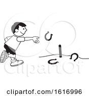 Poster, Art Print Of Boy Throwing Horse Shoes