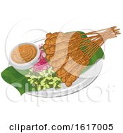 Clipart Of Meal Of Chicken Satay Royalty Free Vector Illustration