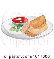 Clipart Of Spring Rolls And Chili Sauce Royalty Free Vector Illustration