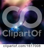 Poster, Art Print Of 3d Space Background With Sun Rising Behind Fictional Planet