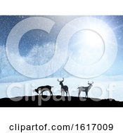 Poster, Art Print Of 3d Winter Snow Landscape With Silhouettes Of Deer