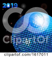 Poster, Art Print Of 2019 Glowing Background With Disco Ball And Date