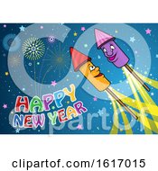Clipart Of A Happy New Year Greeting With Fireworks Royalty Free Vector Illustration