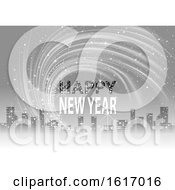 Clipart Of A Happy New Year Greeting Over A City Royalty Free Vector Illustration