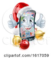 Poster, Art Print Of Christmas Cartoon Mobile Cell Phone In Santa Hat