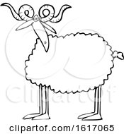 Poster, Art Print Of Cartoon Lineart Sheep With Curly Horns