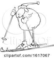 Poster, Art Print Of Cartoon Lineart Sheep Skiing
