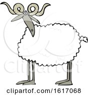 Poster, Art Print Of Cartoon Sheep With Curly Horns