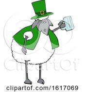 Poster, Art Print Of Cartoon Sheep Dressed In Green And Holding A Beer Mug