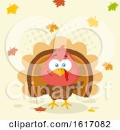 Poster, Art Print Of Cute Little Turkey Bird With Falling Leaves