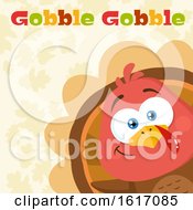 Poster, Art Print Of Cute Little Turkey Bird Peeking Around A Corner Over Leaves With Gobble Gobble Text