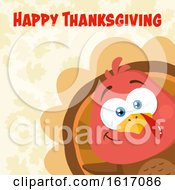 Poster, Art Print Of Cute Little Turkey Bird Peeking Around A Corner Over Leaves With Happy Thanksgiving Text