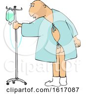 Cartoon White Man Wearing A Hospital Gown And Realizing His Butt Is Showing