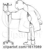 Clipart Of A Cartoon Lineart Man Wearing A Hospital Gown And Realizing His Butt Is Showing Royalty Free Vector Illustration