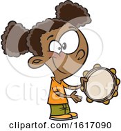 Cartoon Black Girl Playing A Tambourine