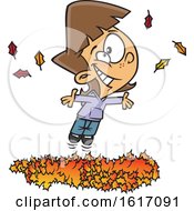 Poster, Art Print Of Cartoon White Girl Playing In A Pile Of Autumn Leaves