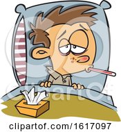 Clipart Of A Cartoon White Boy Sick With The Flu Royalty Free Vector Illustration