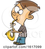 Poster, Art Print Of Cartoon White Boy Playing A Saxophone