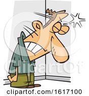 Cartoon Frustrated White Man Banging His Head Against A Wall