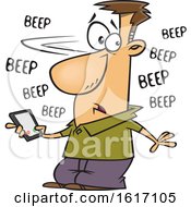 Poster, Art Print Of Cartoon White Man Holding A Cell Phone That Is Beeping With Messages