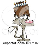 Clipart Of A Cartoon Happy Cat With A Birthday Cake On His Head Royalty Free Vector Illustration