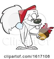 Poster, Art Print Of Cartoon White Christmas Squirrel Holding An Acorn