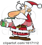 Poster, Art Print Of Cartoon Santa Drinking A Green Smoothie