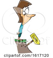 Clipart Of A Cartoon White Woman Standing On A Cliff And Looking At A Downhill Sign Royalty Free Vector Illustration