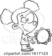 Cartoon Outline Black Girl Playing A Tambourine
