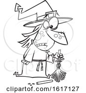 Poster, Art Print Of Cartoon Outline Witch With A Broken Broom