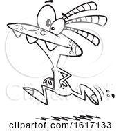 Clipart Of A Cartoon Black And White Dinky Monster Running Royalty Free Vector Illustration
