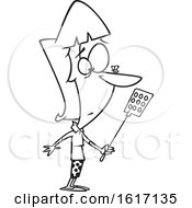Cartoon Outline Woman Holding A Swatter And Looking At A Fly On Her Nose